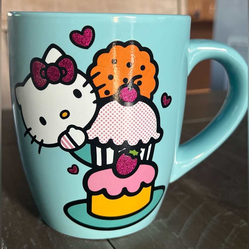 New Hello Kitty Oversized Blue Cupcake Sparkle Coffee Mug By Sanrio